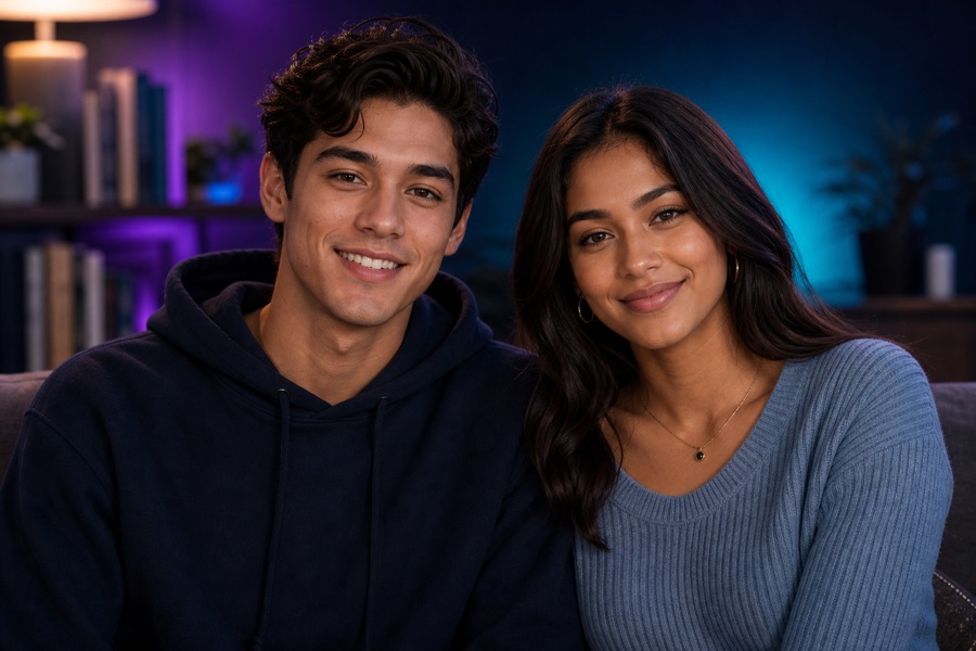 Fraternal twins with individual style in a warm portrait