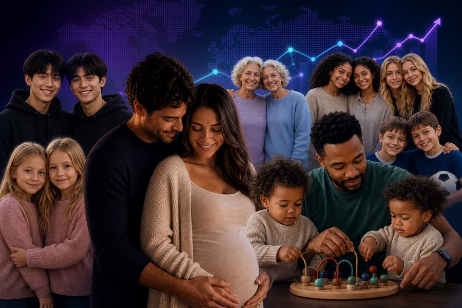 Twin families and expecting parents with a subtle rising trend background