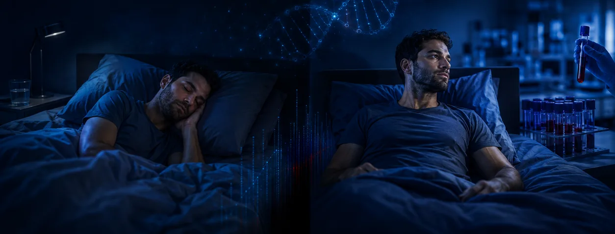 Two similar people in contrasting recovery environments, illustrating how HRV, sleep and mood can differ despite shared biology.