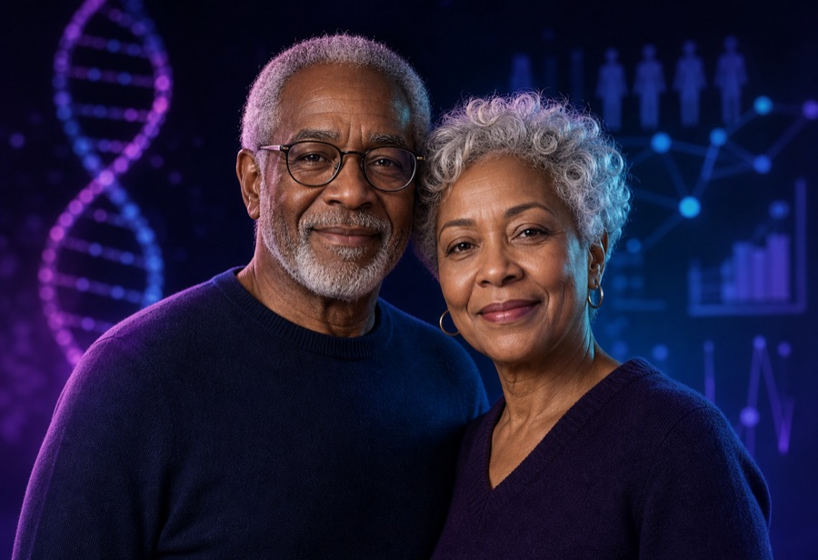 Older adult twins with subtle genetics and statistics visuals