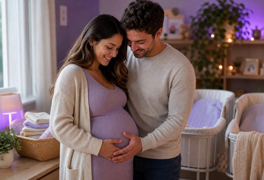 Expecting parents preparing a calm nursery for twins