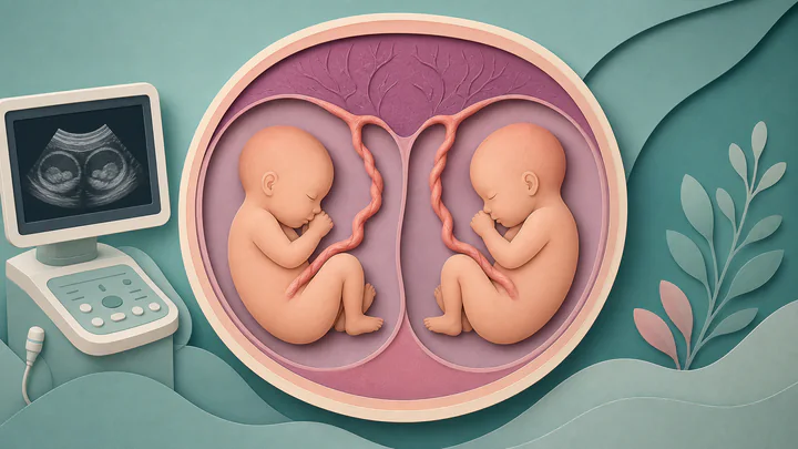 Simple educational illustration representing twin-to-twin transfusion syndrome monitoring