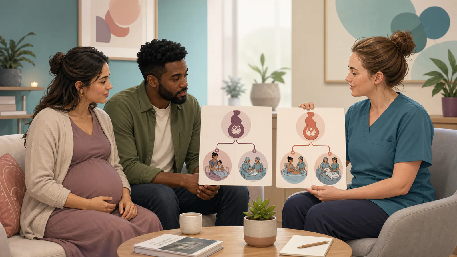 Twin birth planning discussion in a maternity care setting
